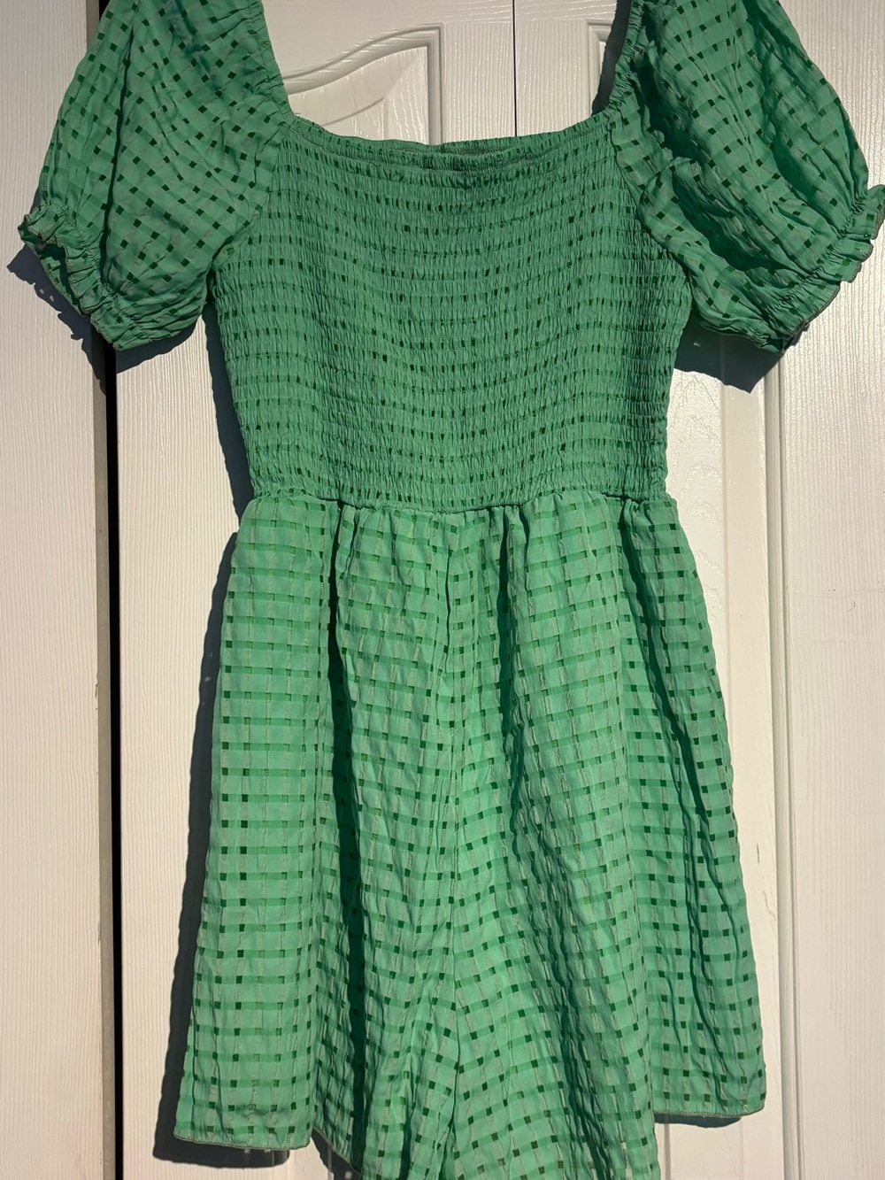 SHEIN Mint Green Puff Sleeve Smocked Dress for Girls